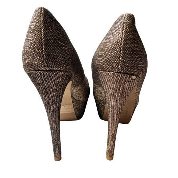 Charlotte Russe  Gold Glitter Peep Toes Platform High Heel Shoes  Size 8 - Picture 4 of 16